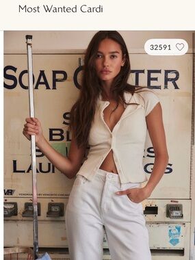 Free People Cream Ribbed Button-Front Short Sleeve Top most wanted cardi